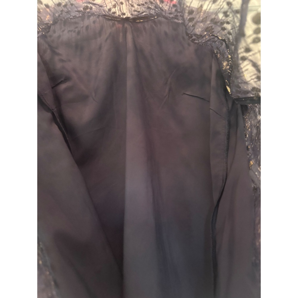 Sail to Sable STS Navy Gold Metallic Blouse Smocked Poet Cuff S heritage silk - Picture 4 of 9